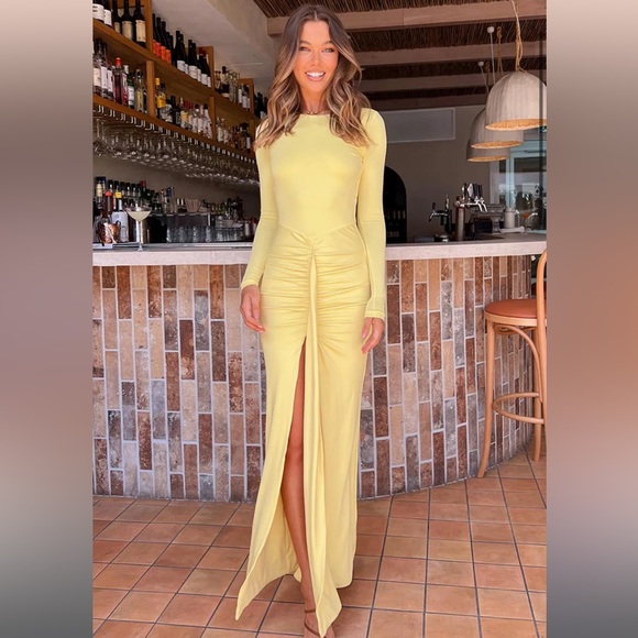 Beginning Boutique Dresses & Skirts - Butter Yellow Trendy Long Sleeve Maxi Dress 12